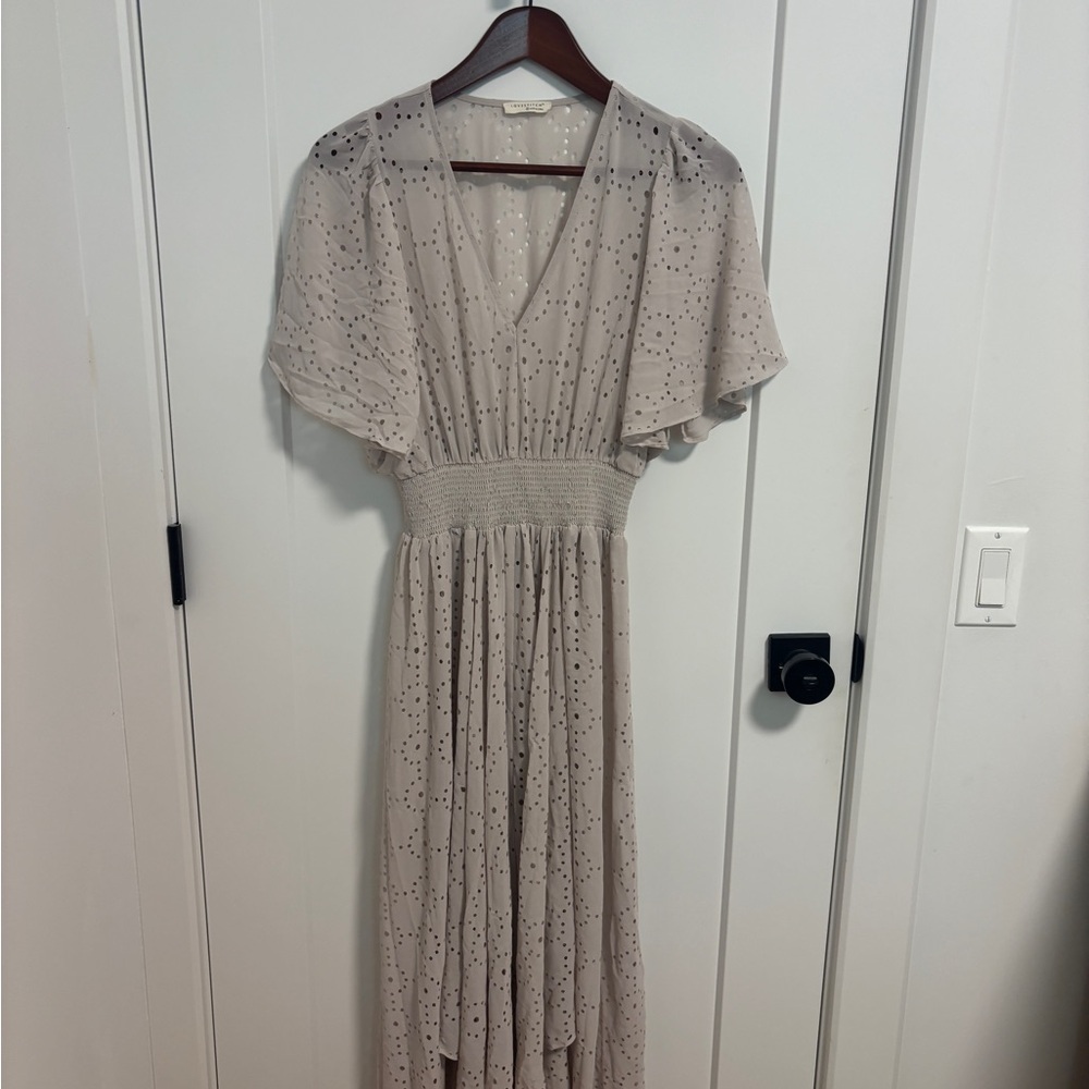 Lovestitch Taupe Maxi Dress with Eyelet Detail